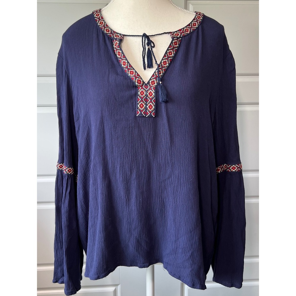 Aeropostale Peasant‎ Blouse Embroidered Long Sleeve Top Bohemian XL